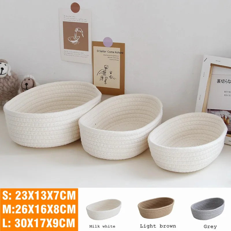 Panier de Rangement en Coton Style Nordique - Organisateur Polyvalent pour Bureau, Cosmétiques et Objets