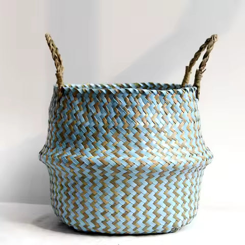 Panier de Rangement Bohème en Osier Rayé - Fait Main et Pliable