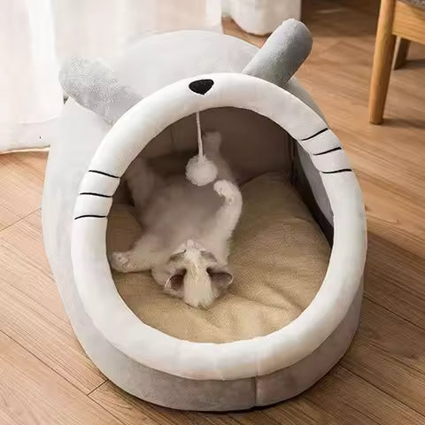 Lit Grotte Chauffant pour Chat et Petit Chien - Tente Douillette et Pliable