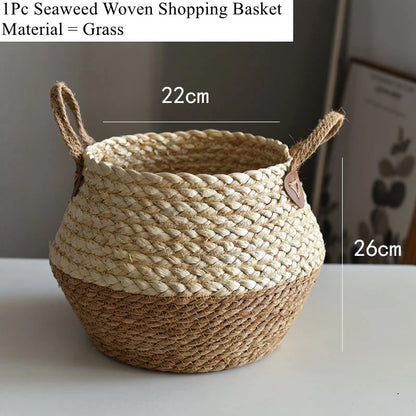 Panier en osier de mer Zerolife avec poignée - Pot de fleurs suspendu en rotin, rangement linge sale, jouets enfants - 3 tailles disponibles