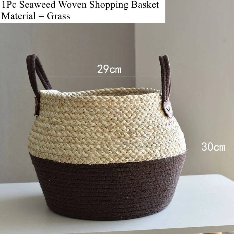 Panier en osier de mer Zerolife avec poignée - Pot de fleurs suspendu en rotin, rangement linge sale, jouets enfants - 3 tailles disponibles