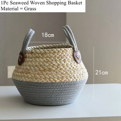 Panier en osier de mer Zerolife avec poignée - Pot de fleurs suspendu en rotin, rangement linge sale, jouets enfants - 3 tailles disponibles