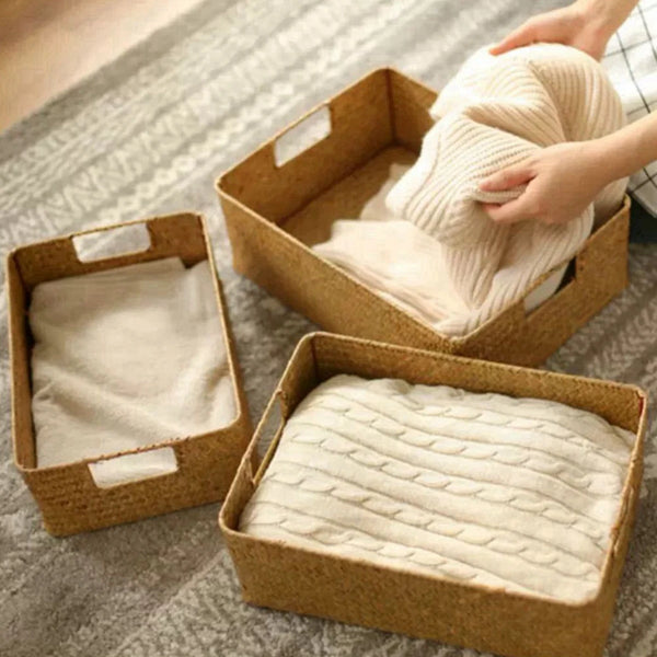 Panier en Seigle Tressé Naturel Zerolife - Rangement Maison, Cuisine, Fruits, Pain