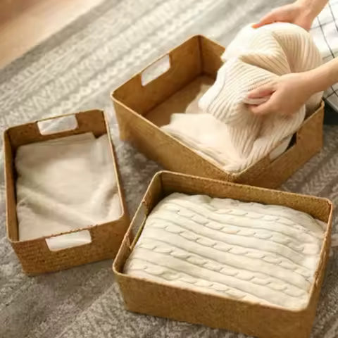 Panier Tissé Naturel en Herbes Marines et Paille - Rangement Cuisine & Déco