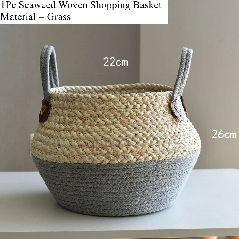 Panier en osier de mer Zerolife avec poignée - Pot de fleurs suspendu en rotin, rangement linge sale, jouets enfants - 3 tailles disponibles