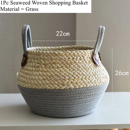 Panier en osier de mer Zerolife avec poignée - Pot de fleurs suspendu en rotin, rangement linge sale, jouets enfants - 3 tailles disponibles
