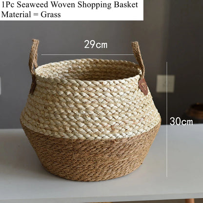 Panier en osier de mer Zerolife avec poignée - Pot de fleurs suspendu en rotin, rangement linge sale, jouets enfants - 3 tailles disponibles