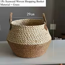 Panier en osier de mer Zerolife avec poignée - Pot de fleurs suspendu en rotin, rangement linge sale, jouets enfants - 3 tailles disponibles