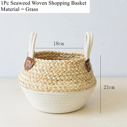 Panier en osier de mer Zerolife avec poignée - Pot de fleurs suspendu en rotin, rangement linge sale, jouets enfants - 3 tailles disponibles