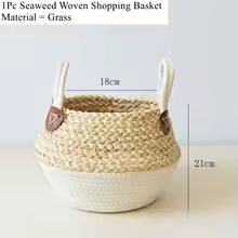 Panier en osier de mer Zerolife avec poignée - Pot de fleurs suspendu en rotin, rangement linge sale, jouets enfants - 3 tailles disponibles