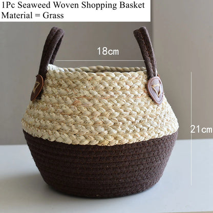Panier en osier de mer Zerolife avec poignée - Pot de fleurs suspendu en rotin, rangement linge sale, jouets enfants - 3 tailles disponibles