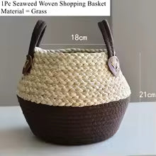 Panier en osier de mer Zerolife avec poignée - Pot de fleurs suspendu en rotin, rangement linge sale, jouets enfants - 3 tailles disponibles
