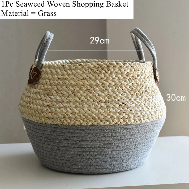 Panier en osier de mer Zerolife avec poignée - Pot de fleurs suspendu en rotin, rangement linge sale, jouets enfants - 3 tailles disponibles