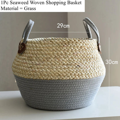 Panier en osier de mer Zerolife avec poignée - Pot de fleurs suspendu en rotin, rangement linge sale, jouets enfants - 3 tailles disponibles