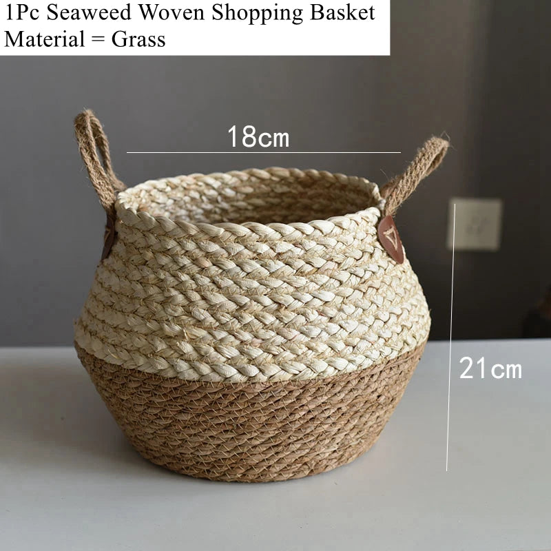 Panier en osier de mer Zerolife avec poignée - Pot de fleurs suspendu en rotin, rangement linge sale, jouets enfants - 3 tailles disponibles