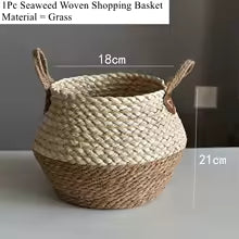 Panier en osier de mer Zerolife avec poignée - Pot de fleurs suspendu en rotin, rangement linge sale, jouets enfants - 3 tailles disponibles