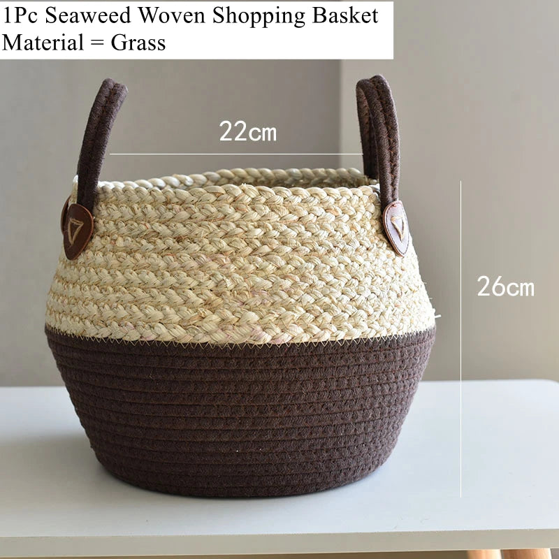 Panier en osier de mer Zerolife avec poignée - Pot de fleurs suspendu en rotin, rangement linge sale, jouets enfants - 3 tailles disponibles