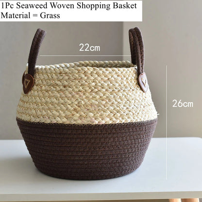 Panier en osier de mer Zerolife avec poignée - Pot de fleurs suspendu en rotin, rangement linge sale, jouets enfants - 3 tailles disponibles
