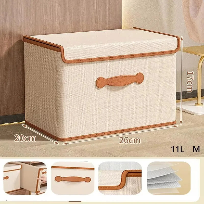 Boîte de Rangement Vêtement avec Couvercle - Organiseur Pliable pour Dressing, Linge et Couvertures - Beige
