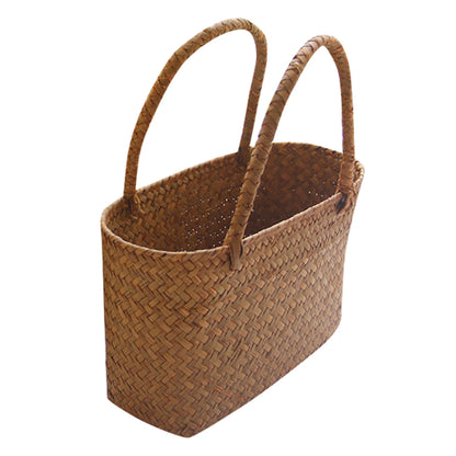 Panier en herbe marine tressée fait main - Style Bohème, idéal pour la plage, le rangement et la décoration