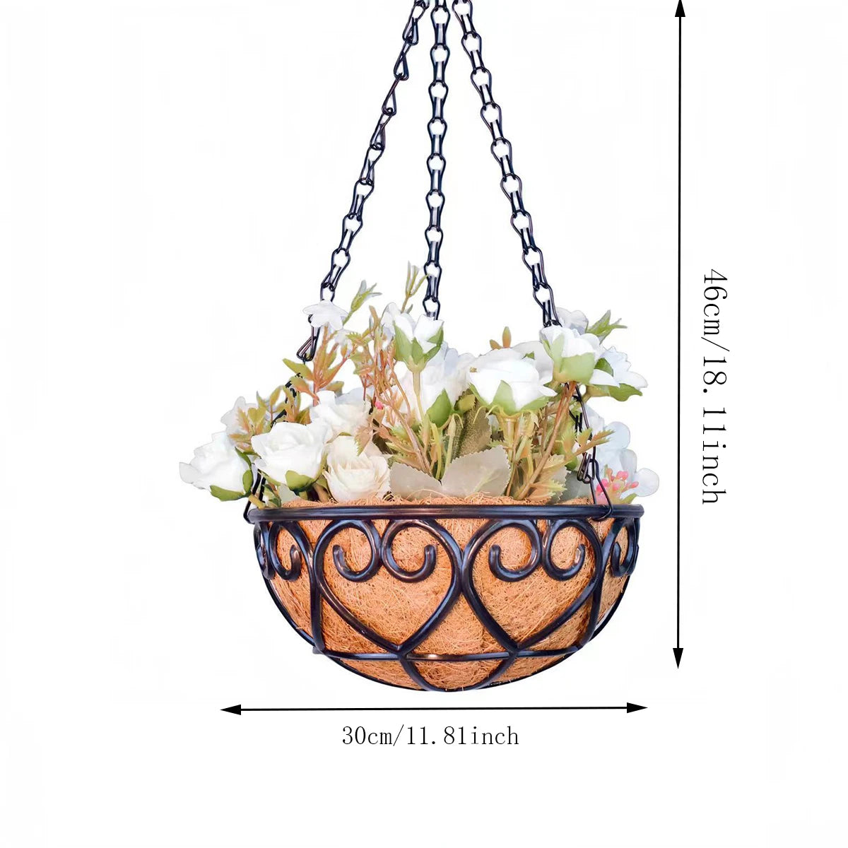 Pot de fleurs suspendu rond en fer avec chaîne - Style européen pour plantes grasses et vertes