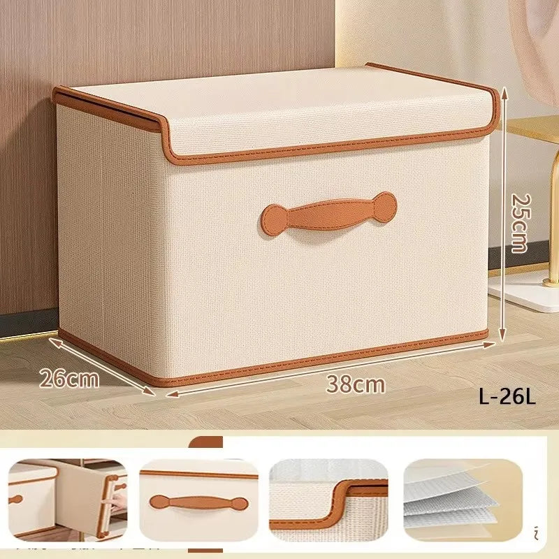 Boîte de Rangement Vêtement avec Couvercle - Organiseur Pliable pour Dressing, Linge et Couvertures - Beige