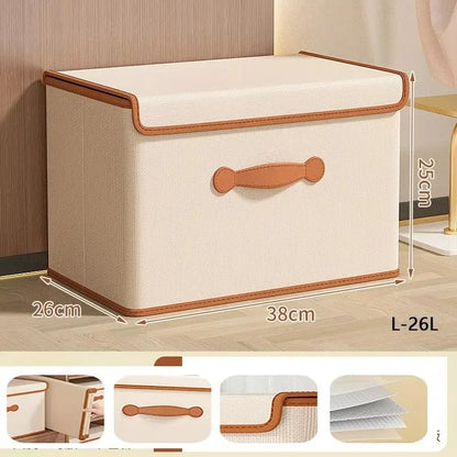 Boîte de Rangement Vêtement avec Couvercle - Organiseur Pliable pour Dressing, Linge et Couvertures - Beige