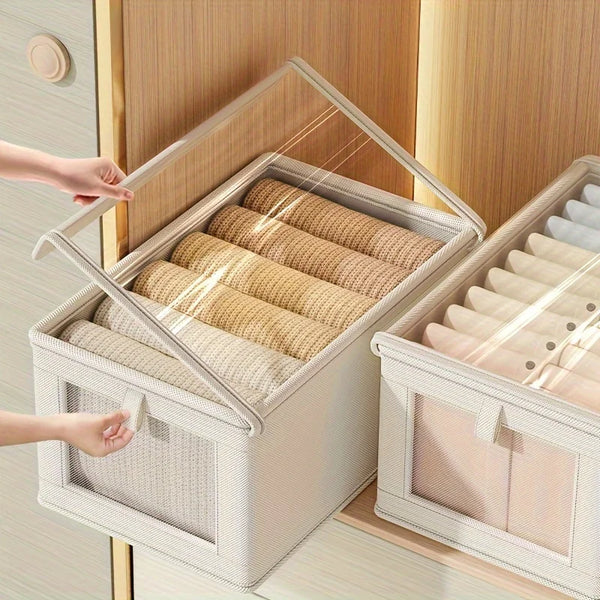 Boîte de rangement pliable en toile avec fenêtre transparente - Organiseur de placard gain de place