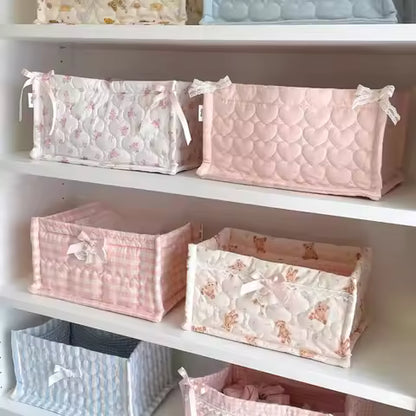 Panier de Rangement Carré Fleuri Style Coréen - Organiseur Bureau Mignon