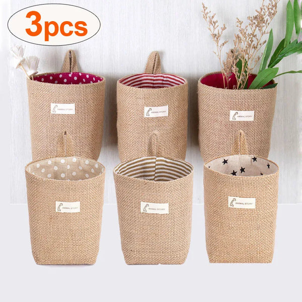 Lot de 3 paniers de rangement en jute et lin - Organisateur polyvalent pour plantes, jouets et décoration intérieure