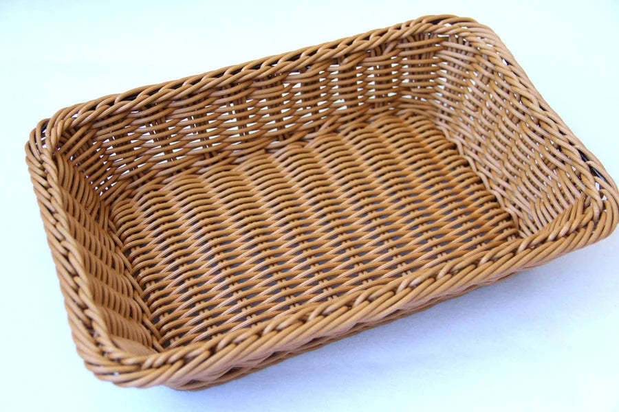 Panier de Rangement Rectangulaire en Rotin Synthétique Tressé - Idéal Fruits, Thé, Pain, Cosmétiques