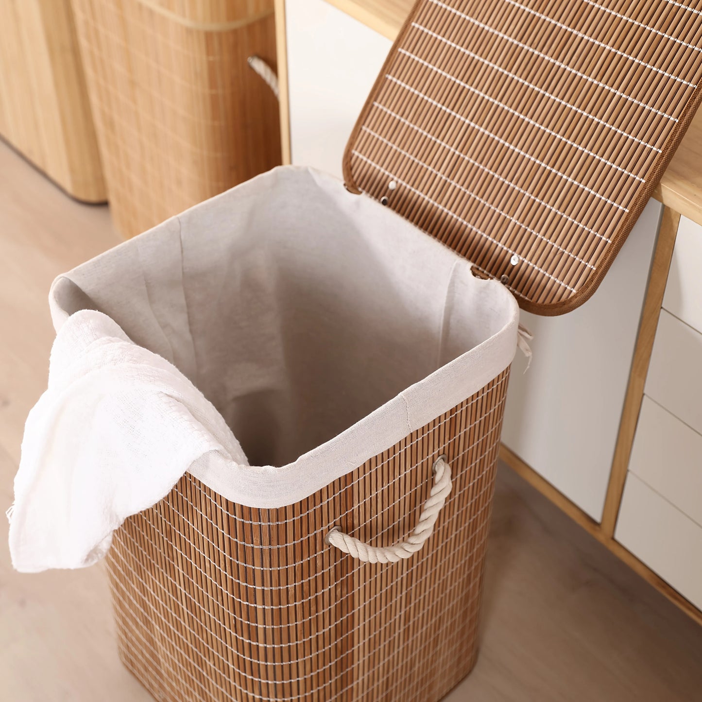 Panier à linge café marron - Panier à linge rustique chaud fait main, qui s’accorde avec n’importe quel style de décoration intérieure