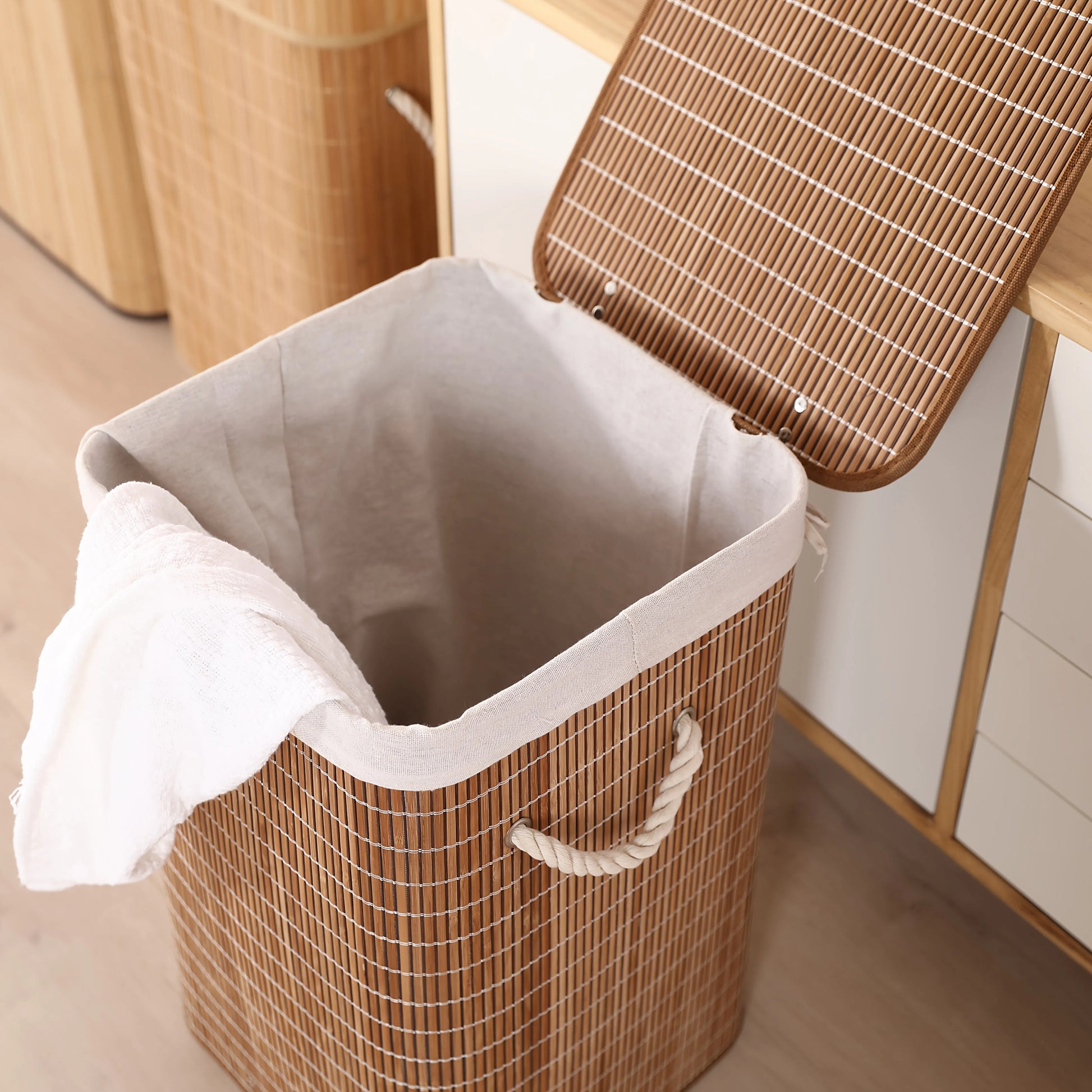Panier à linge café marron - Panier à linge rustique chaud fait main, qui s’accorde avec n’importe quel style de décoration intérieure