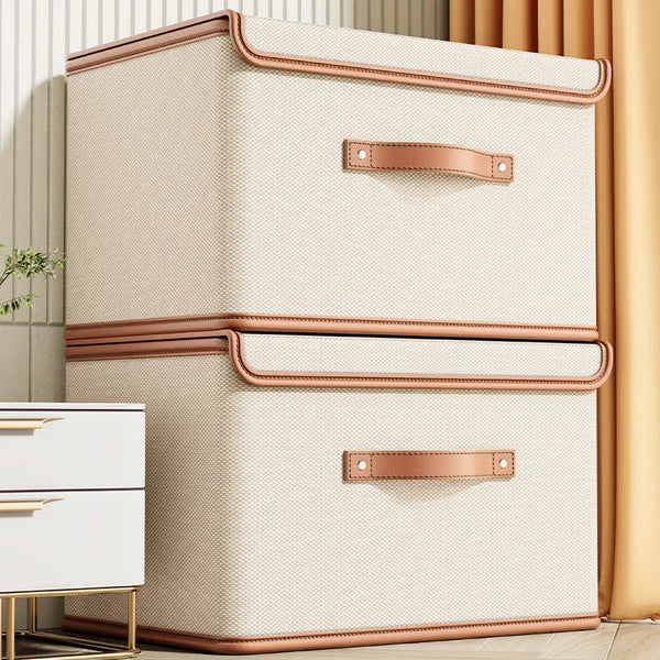 Boîte de Rangement Vêtement avec Couvercle - Organiseur Pliable pour Dressing, Linge et Couvertures - Beige