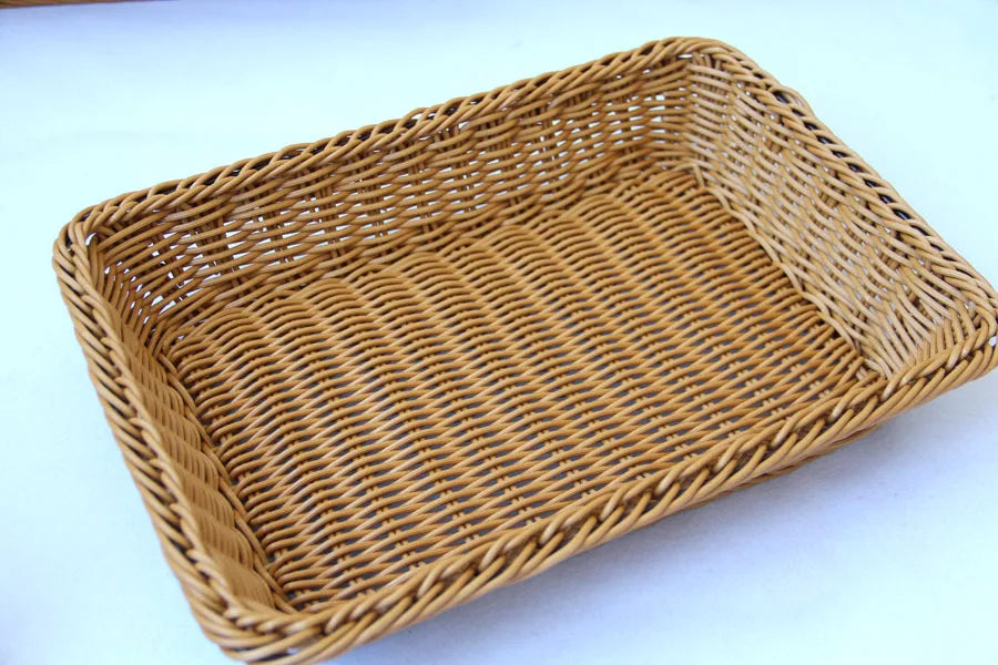 Panier de Rangement Rectangulaire en Rotin Synthétique Tressé - Idéal Fruits, Thé, Pain, Cosmétiques