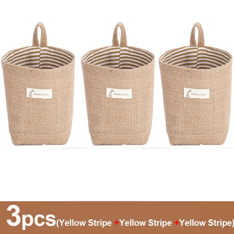 Lot de 3 paniers de rangement en jute et lin - Organisateur polyvalent pour plantes, jouets et décoration intérieure