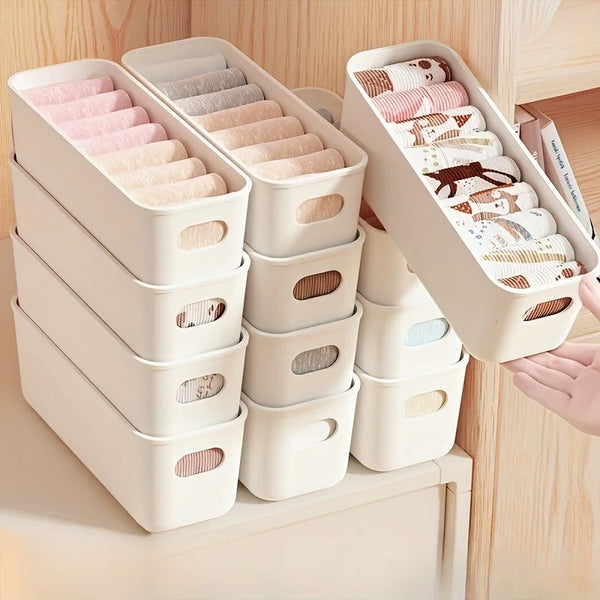 Lot de 4 boîtes de rangement en plastique blanc - Organisateur polyvalent pour tiroir, étagère, dressing, bureau