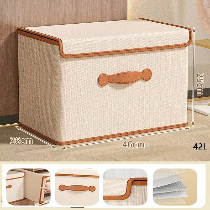 Boîte de Rangement Vêtement avec Couvercle - Organiseur Pliable pour Dressing, Linge et Couvertures - Beige