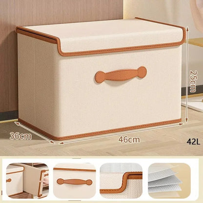 Boîte de Rangement Vêtement avec Couvercle - Organiseur Pliable pour Dressing, Linge et Couvertures - Beige