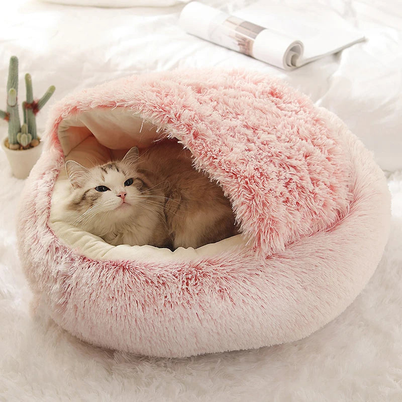 Lit Rond Douillet pour Chat et Petit Chien avec Couverture Intégrée