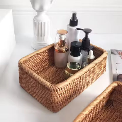 Panier Rectangulaire en Rotin Tissé à la Main - Idéal pour Fruits, Pain, Cosmétiques et Rangement Maison
