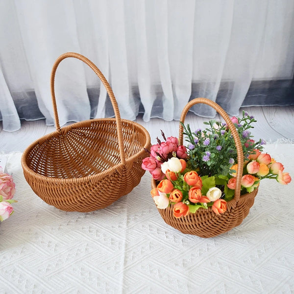 Panier de Rangement Tressé en Rotin - Idéal Fruits, Légumes, Pain, Pique-Nique & Organisation
