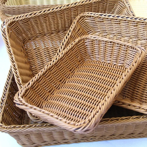 Panier de Rangement Rectangulaire en Rotin Synthétique Tressé - Idéal Fruits, Thé, Pain, Cosmétiques