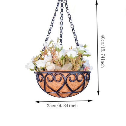 Pot de fleurs suspendu rond en fer avec chaîne - Style européen pour plantes grasses et vertes