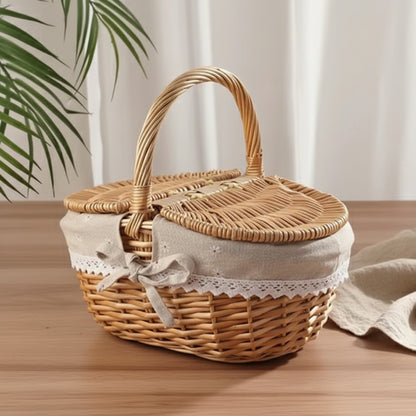 Panier de Pique-Nique en Osier Fait Main avec Poignée - Idéal Camping & Rangement