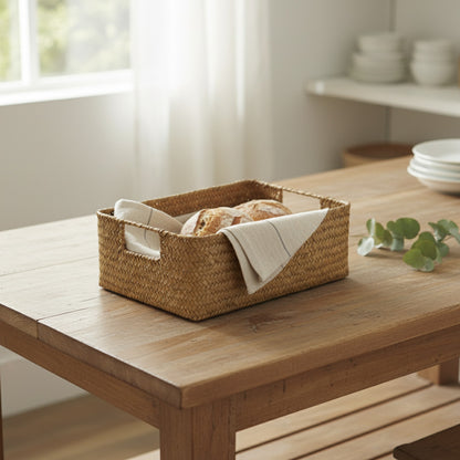 Panier décoratif en herbiers marins tissés - Rangement naturel pour la maison et la cuisine