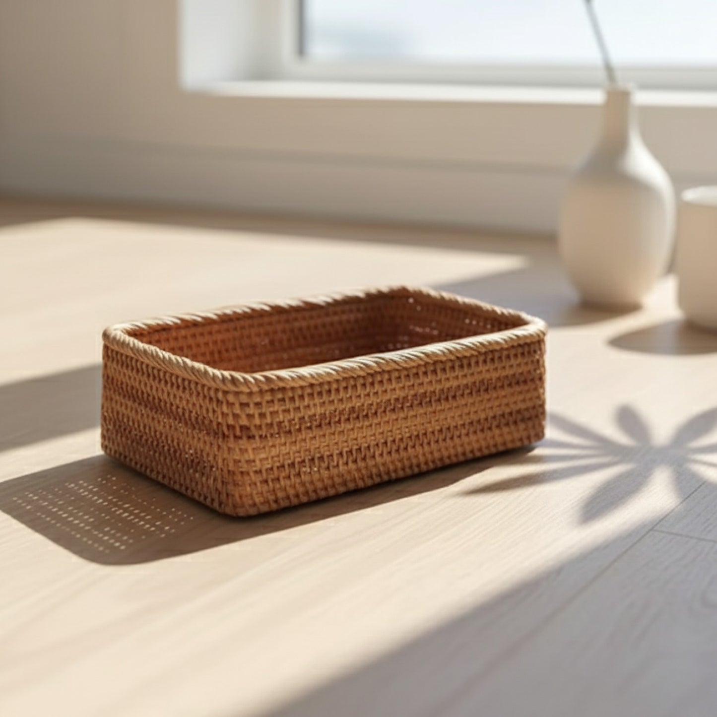 Panier Rectangulaire en Rotin Tissé à la Main - Idéal pour Fruits, Pain, Cosmétiques et Rangement Maison