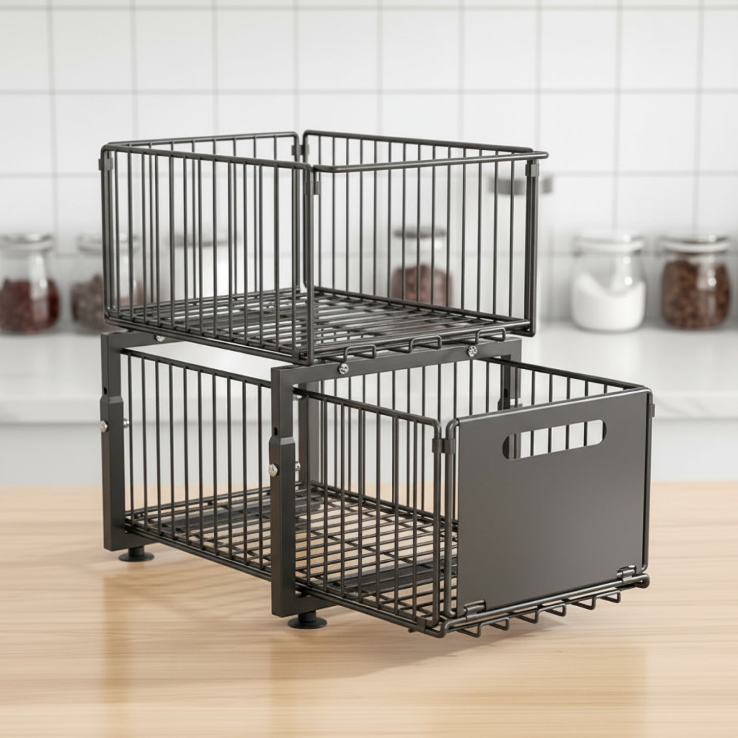 Organiseur Coulissant à 2 Étages pour Cuisine et Armoire - Rangement sous évier réglable