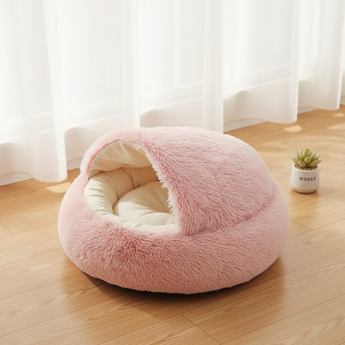 Lit Rond Douillet pour Chat et Petit Chien avec Couverture Intégrée