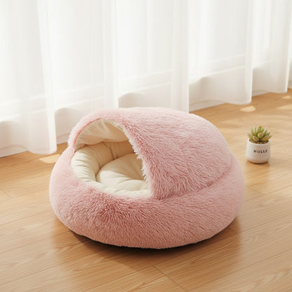 Lit Rond Douillet pour Chat et Petit Chien avec Couverture Intégrée